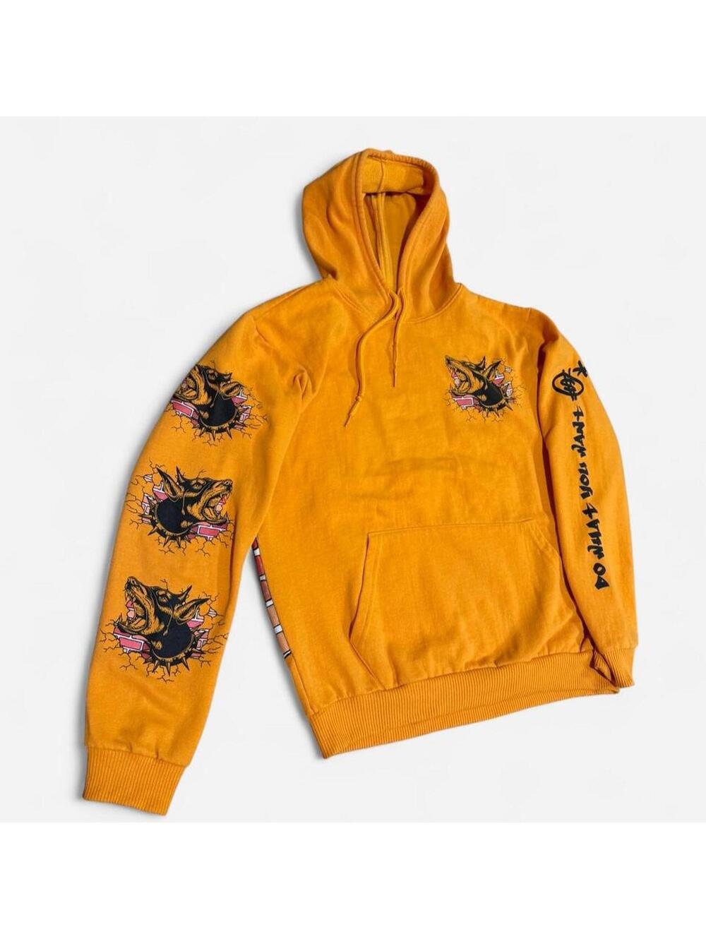 Fresh Laundry Hoodie Mens M Orange Doberman Dog Graffiti Y2K Graphic